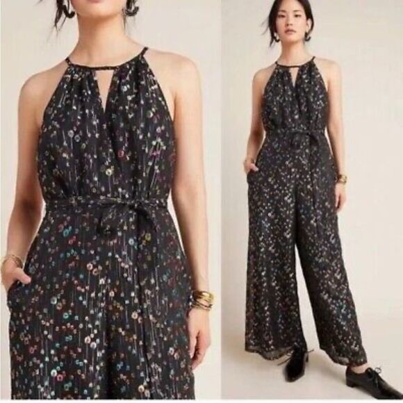 Anthropologie Eva Franco romper Edita Halter Metallic Dot Jumpsuit size 6 - Picture 5 of 13